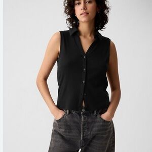 A new day Ribbed collared Top  size Large black NWT sleeveless button down